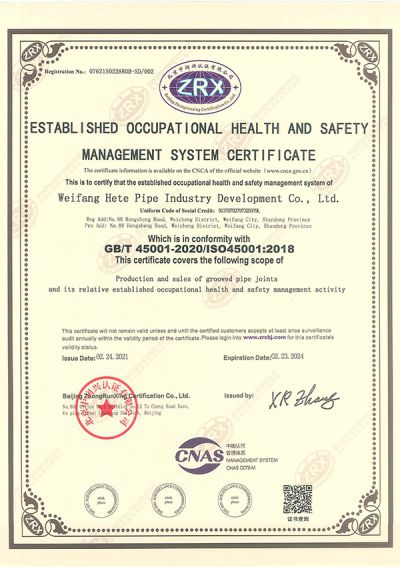 Certificado establecido del sistema de gestión de seguridad y salud en el trabajo